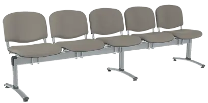 CL - 25, čalouněná lavice do čekárny, 5-sedák, koženka AN - 052 šedá, kostra stříbrná