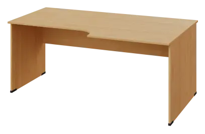 ERL 18 - 188 stůl kancelářský, rohový, pravý, dřevěná podnož, deska 18 mm, široký 1800 mm, javor horský