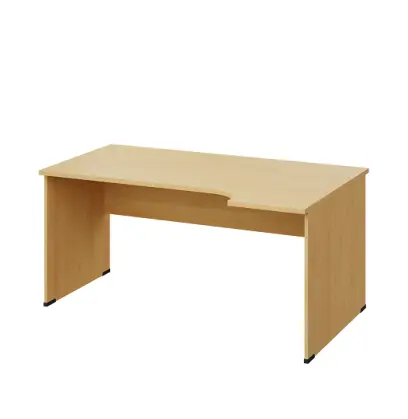 LR 28 - 164 stůl kancelářský, rohový, pravý, dřevěná podnož, deska 25 mm, široký 1600 mm, javor horský
