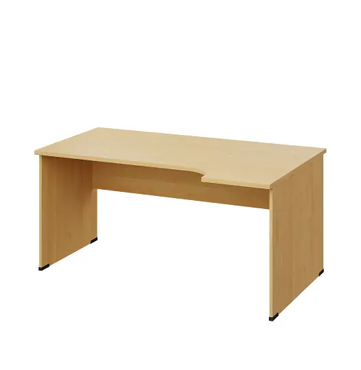 LR 28 - 164 stůl kancelářský, rohový, pravý, dřevěná podnož, deska 25 mm, široký 1600 mm, javor horský