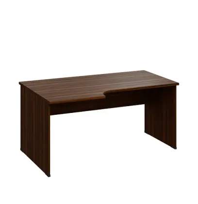 LR 28 - 166 stůl kancelářský, rohový, levý, dřevěná podnož, deska 25 mm, široký 1600 mm, ořech královský