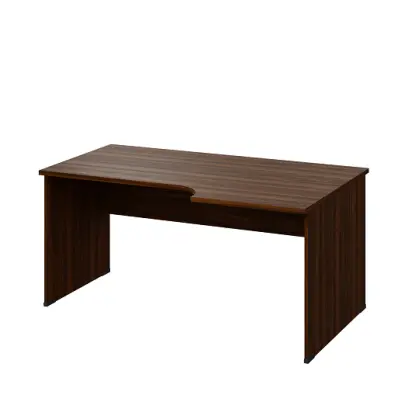 LR 28 - 166 stůl kancelářský, rohový, pravý, dřevěná podnož, deska 25 mm, široký 1600 mm, ořech královský