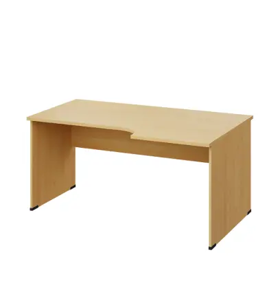 LR 28 - 166 stůl kancelářský, rohový, pravý, dřevěná podnož, deska 25 mm, široký 1600 mm, javor horský