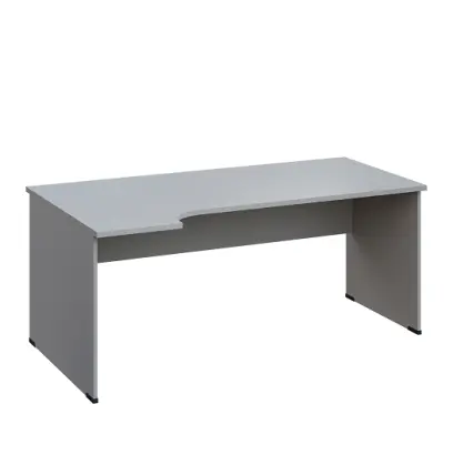 LR 28 - 184 stůl kancelářský, rohový, levý, dřevěná podnož, deska 25 mm, široký 1800 mm, šedá