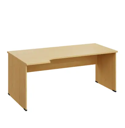 LR 28 - 184 stůl kancelářský, rohový, levý, dřevěná podnož, deska 25 mm, široký 1800 mm, javor horský