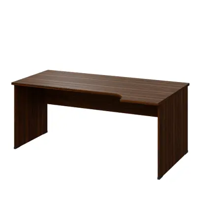 LR 28 - 184 stůl kancelářský, rohový, pravý, dřevěná podnož, deska 25 mm, široký 1800 mm, ořech královský