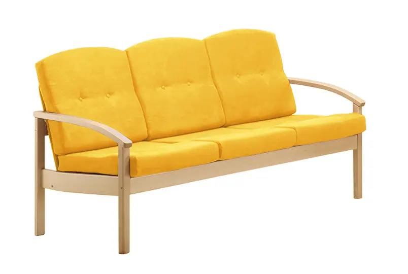 RO - 03 trojkřeslo čalouněné koženkou Oto, dřevěné OTO T 5 - koženka žluto-oranžová