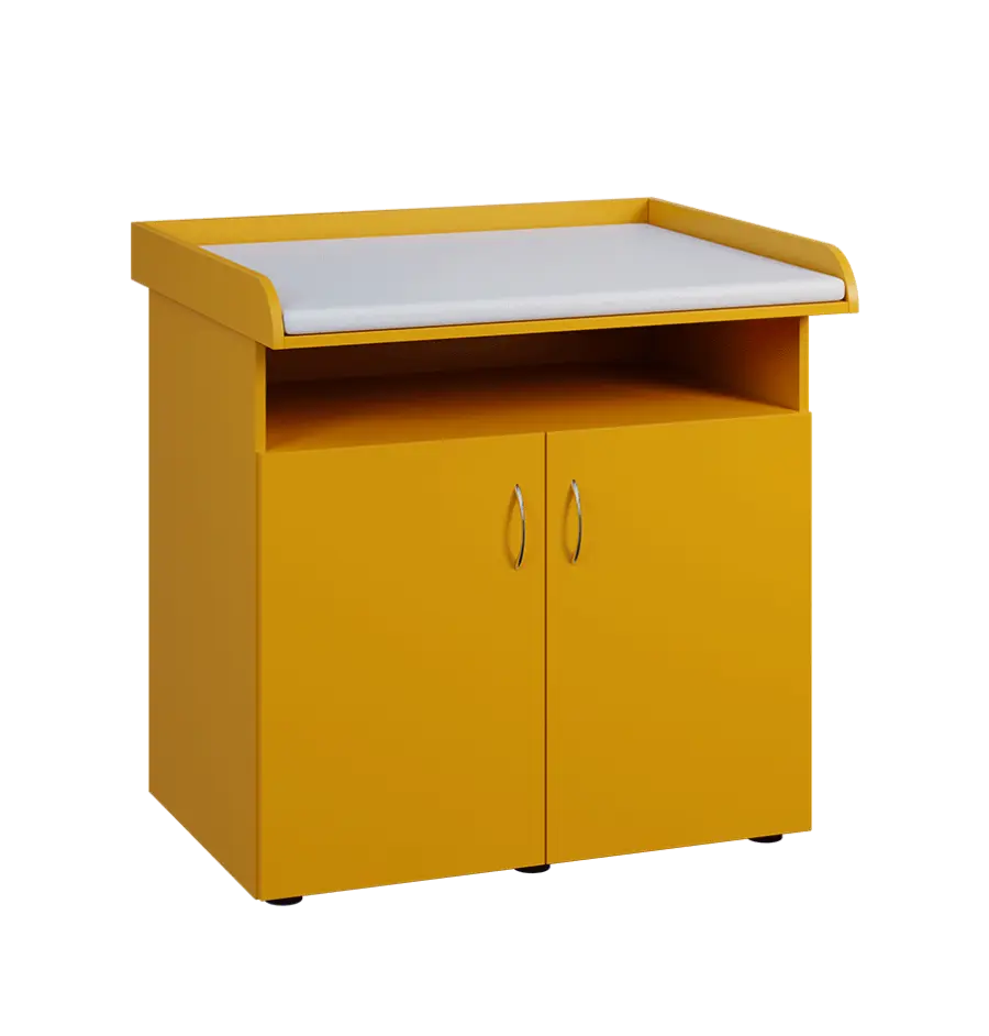 PP - 106 pult přebalovací s matrací, 2-dveřový, nika lamino - žlutá odio, koženka bílá BA-1