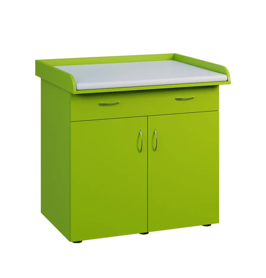 PP - 100 pult přebalovací s matrací, 2-dveřové, 1-zásuvka lamino - jarní zeleň, koženka bílá BA-1