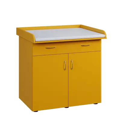 PP - 100 pult přebalovací s matrací, 2-dveřové, 1-zásuvka lamino - žlutá odio, koženka bílá BA-1