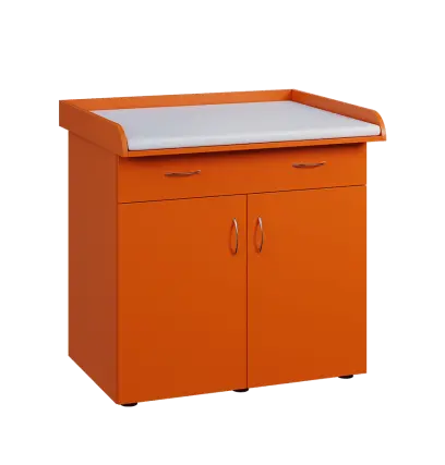 PP - 100 pult přebalovací s matrací, 2-dveřové, 1-zásuvka lamino - pomeranč, koženka bílá BA-1