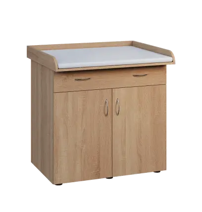 PP - 100 pult přebalovací s matrací, 2-dveřové, 1-zásuvka lamino - dub bardolino, koženka bílá BA-1