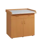 PP - 100 pult přebalovací s matrací, 2-dveřové, 1-zásuvka lamino - buk Royal, koženka bílá BA-1