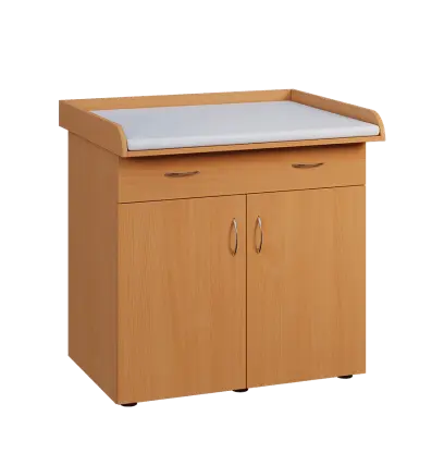 PP - 100 pult přebalovací s matrací, 2-dveřové, 1-zásuvka lamino - buk Royal, koženka bílá BA-1