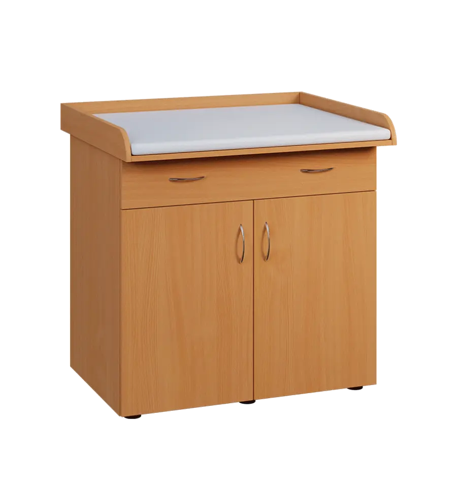 PP - 100 pult přebalovací s matrací, 2-dveřové, 1-zásuvka lamino - buk Royal, koženka bílá BA-1