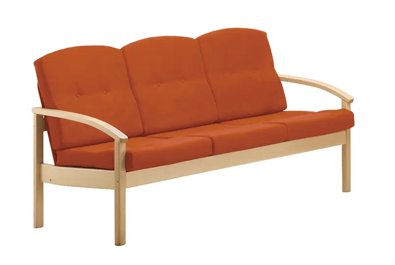 RO - 03 trojkřeslo čalouněné látkou Bora, dřevěné BORA 39 - látka cihlová