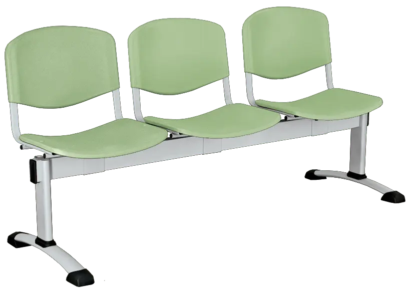 CLA - 3, plastová lavice do čekárny, 3-sedák, zelinkavá, kostra stříbrná