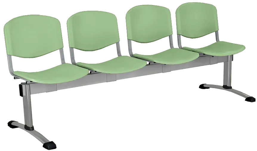 CLA - 4, plastová lavice do čekárny, 4-sedák, zelinkavá, kostra stříbrná