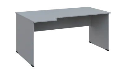 TR 8 - 164 stůl kancelářský, rohový, levý, dřevěná podnož, deska 18 mm, široký 1600 mm, šedá