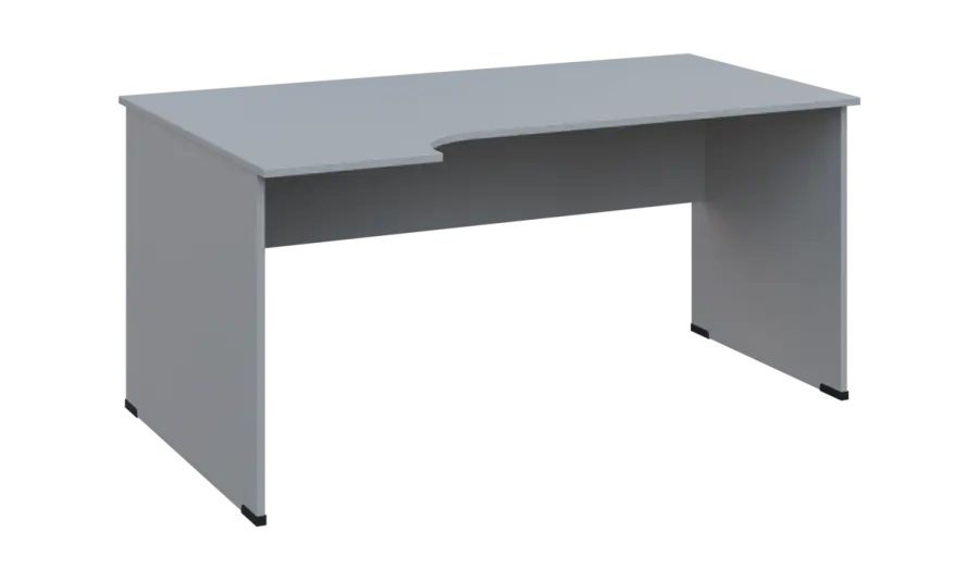 TR 8 - 164 stůl kancelářský, rohový, levý, dřevěná podnož, deska 18 mm, široký 1600 mm, šedá