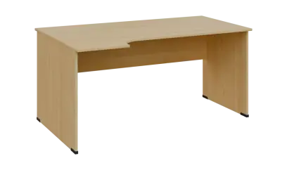 TR 8 - 164 stůl kancelářský, rohový, levý, dřevěná podnož, deska 18 mm, široký 1600 mm, javor horský