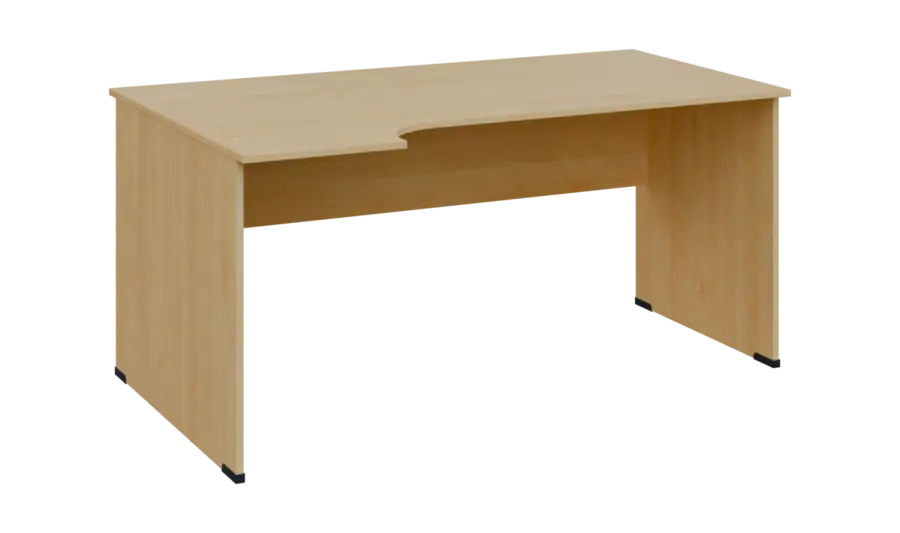 TR 8 - 164 stůl kancelářský, rohový, levý, dřevěná podnož, deska 18 mm, široký 1600 mm, javor horský
