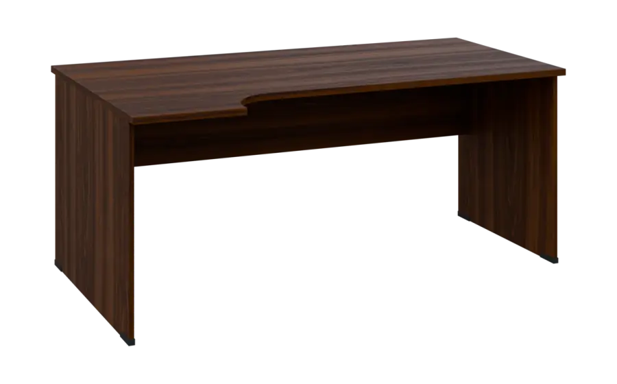 ORL 28 - 184 stůl kancelářský, rohový, levý, dřevěná podnož, deska 25 mm, široký 1800 mm, ořech královský