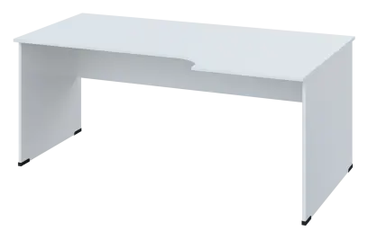 ERL 28 - 186 stůl kancelářský, rohový, pravý, dřevěná podnož, deska 25 mm, široký 1800 mm, bílá