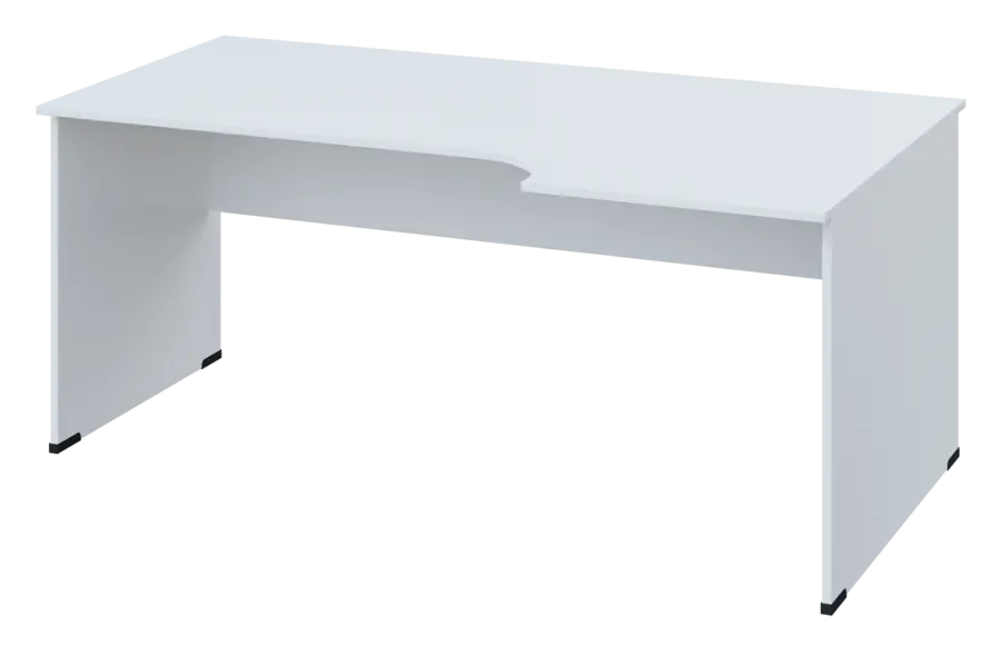 ERL 28 - 186 stůl kancelářský, rohový, pravý, dřevěná podnož, deska 25 mm, široký 1800 mm, bílá