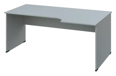 ERL 28 - 186 stůl kancelářský, rohový, pravý, dřevěná podnož, deska 25 mm, široký 1800 mm, šedá