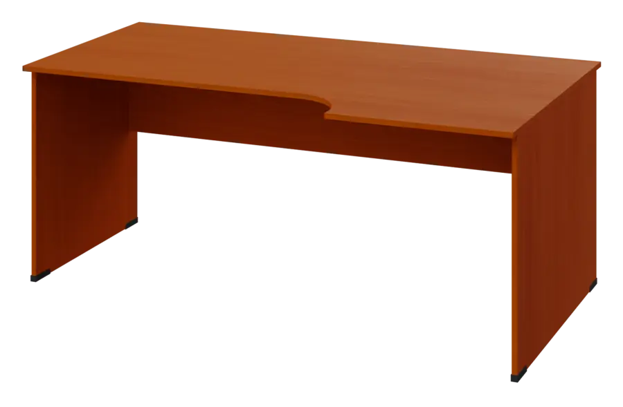 ERL 28 - 186 stůl kancelářský, rohový, pravý, dřevěná podnož, deska 25 mm, široký 1800 mm, třešeň šumavská