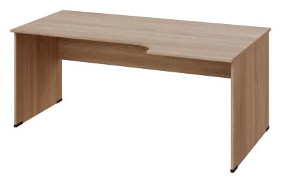 ERL 28 - 186 stůl kancelářský, rohový, pravý, dřevěná podnož, deska 25 mm, široký 1800 mm, dub bardolino