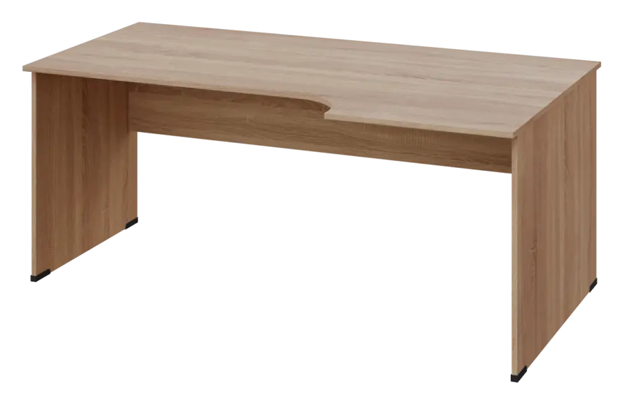 ERL 28 - 186 stůl kancelářský, rohový, pravý, dřevěná podnož, deska 25 mm, široký 1800 mm, dub bardolino