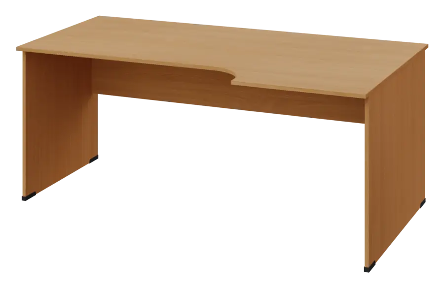ERL 28 - 186 stůl kancelářský, rohový, pravý, dřevěná podnož, deska 25 mm, široký 1800 mm, buk Royal