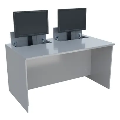 PC - VM2 - 140 stůl  s mechanickým výsuvem (2x) monitoru, 750x1400x800 mm lamino - šedá