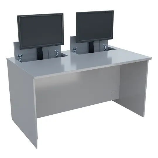 PC - VM2 - 140 stůl  s mechanickým výsuvem (2x) monitoru, 750x1400x800 mm lamino - šedá