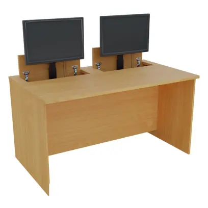 PC - VM2 - 140 stůl  s mechanickým výsuvem (2x) monitoru, 750x1400x800 mm lamino - buk Royal