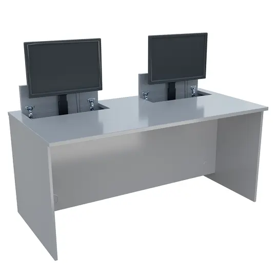 PC - VM2 - 160 stůl  s mechanickým výsuvem (2x) monitoru, 750x1600x800 mm lamino - šedá