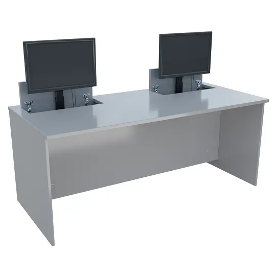 PC - VM2 - 180 stůl  s mechanickým výsuvem (2x) monitoru, 750x1800x800 mm lamino - šedá