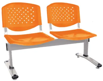 FLORIDA - 2, plastová lavice do čekárny, 2-sedák, oranžová, kostra stříbrná