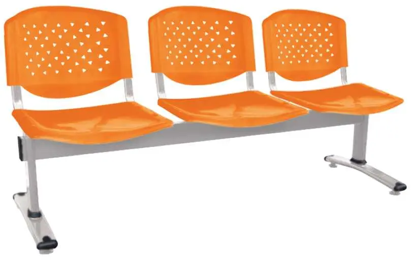 FLORIDA - 3, plastová lavice do čekárny, 3-sedák, oranžová, kostra stříbrná