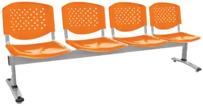 FLORIDA - 4, plastová lavice do čekárny, 4-sedák, oranžová, kostra stříbrná
