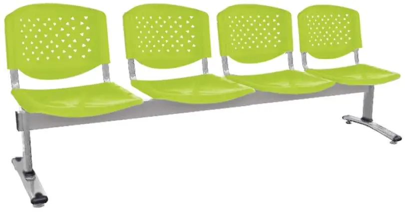 FLORIDA - 4, plastová lavice do čekárny, 4-sedák, pistáciová, kostra stříbrná