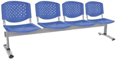 FLORIDA - 4, plastová lavice do čekárny, 4-sedák, světle modrá, kostra stříbrná
