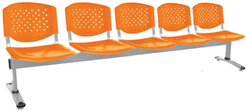 FLORIDA - 5, plastová lavice do čekárny, 5-sedák, oranžová, kostra stříbrná