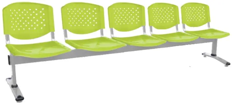 FLORIDA - 5, plastová lavice do čekárny, 5-sedák, pistáciová, kostra stříbrná