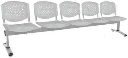FLORIDA - 5, plastová lavice do čekárny, 5-sedák, šedá, kostra stříbrná