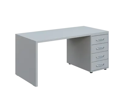 QPL 8 - 16Z4 stůl pracovní, dřevěná podnož, 4-zásuvkový, pravý, deska 36 mm, široký 1600 mm, šedá