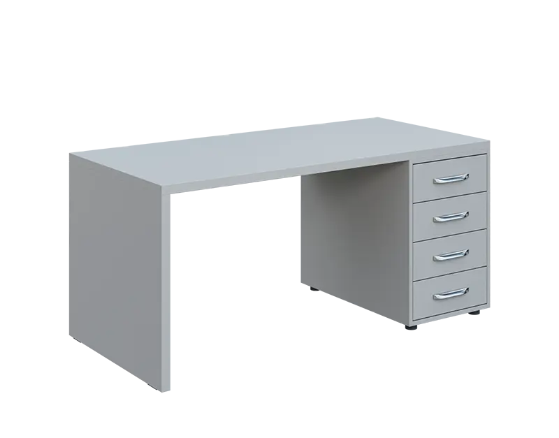 QPL 8 - 16Z4 stůl pracovní, dřevěná podnož, 4-zásuvkový, pravý, deska 36 mm, široký 1600 mm, šedá