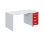 QPL 8 - 16Z4 stůl pracovní, dřevěná podnož, 4-zásuvkový, pravý, deska 36 mm, široký 1600 mm, bílá/červená flamengo